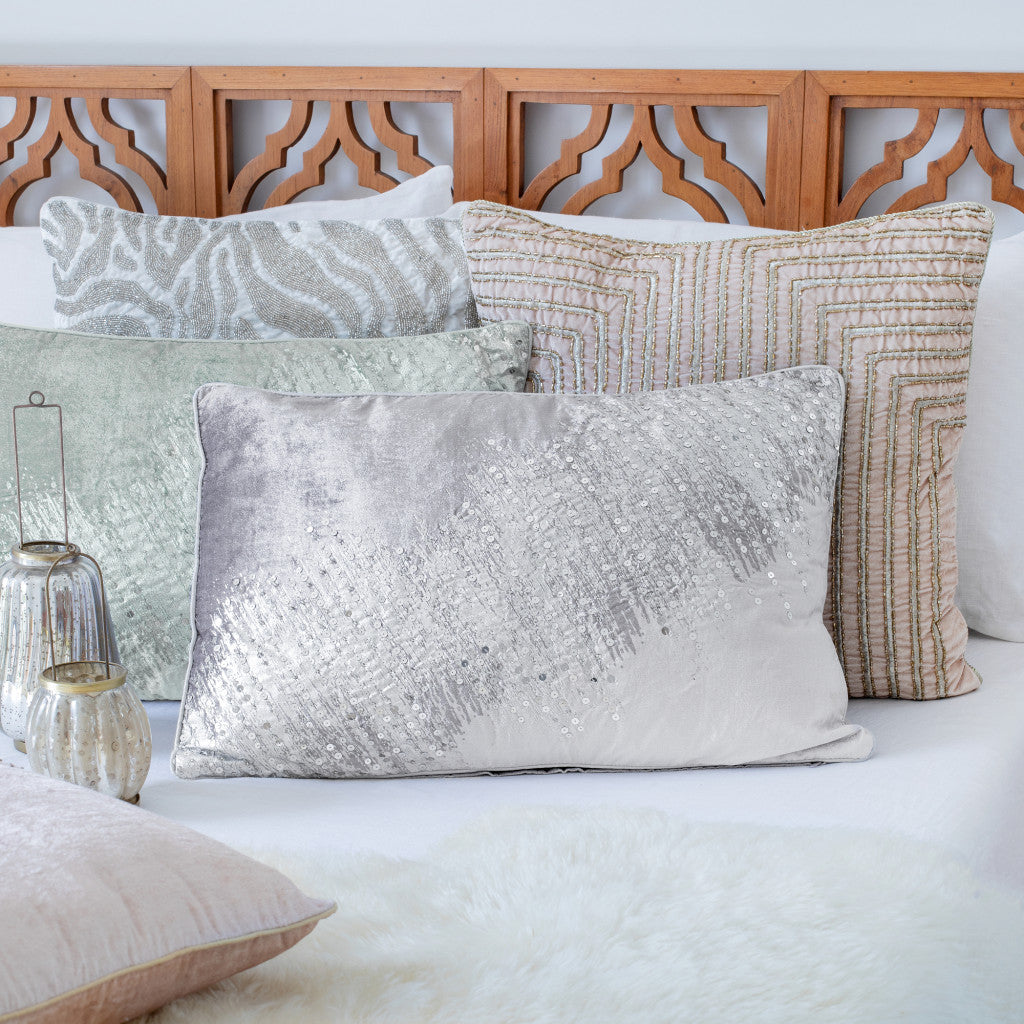 Ivory Abstract Pillow w/ Beads