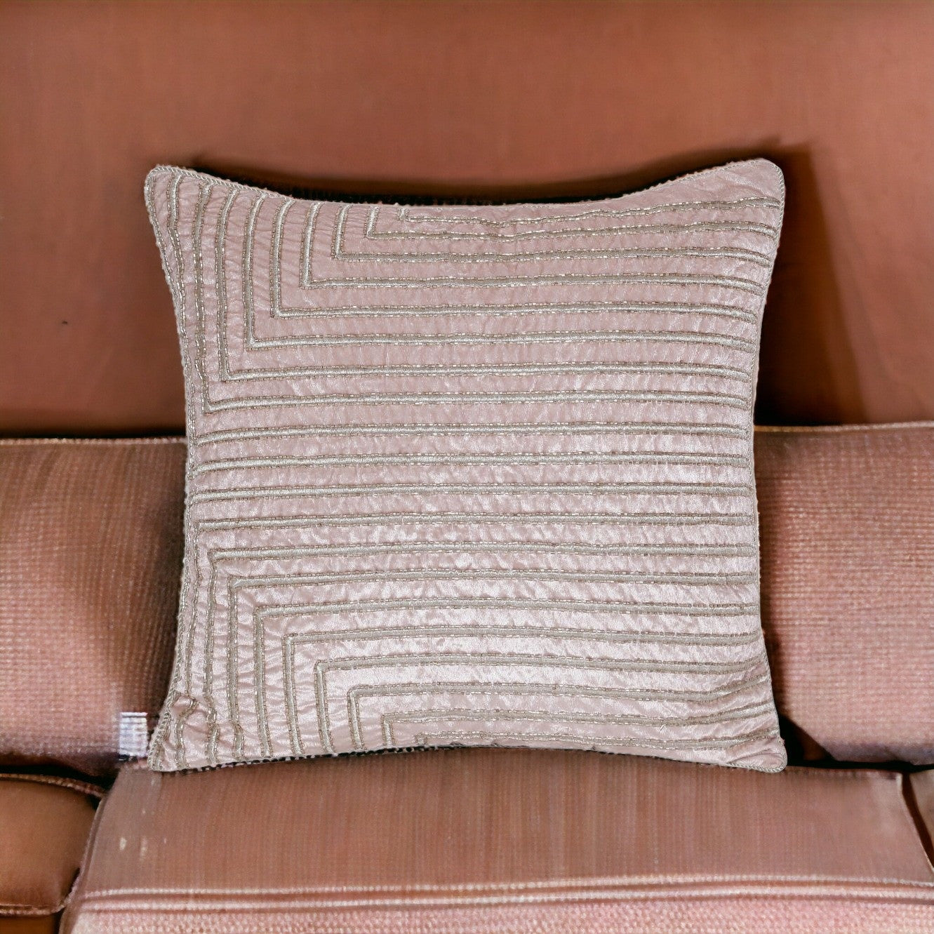 Pink Geometric Pillow w/ Beads