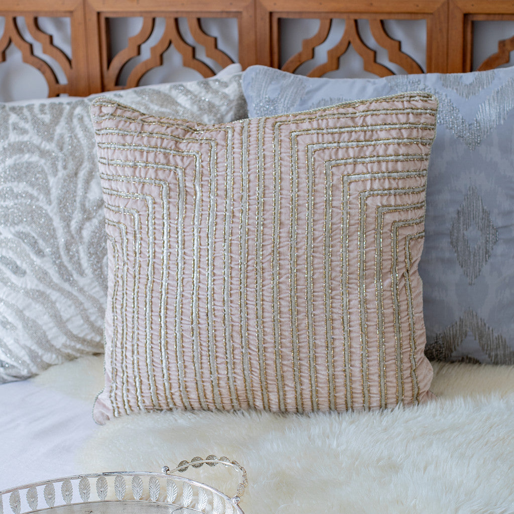 Pink Geometric Pillow w/ Beads