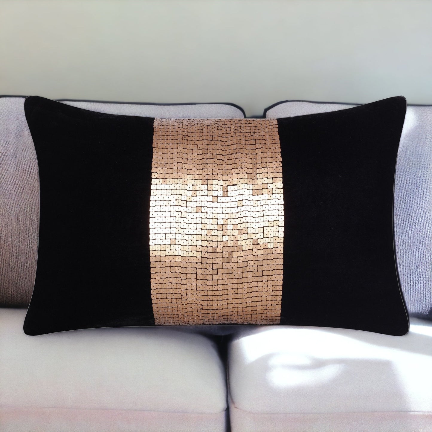 Black Striped Pillow w/ Beads