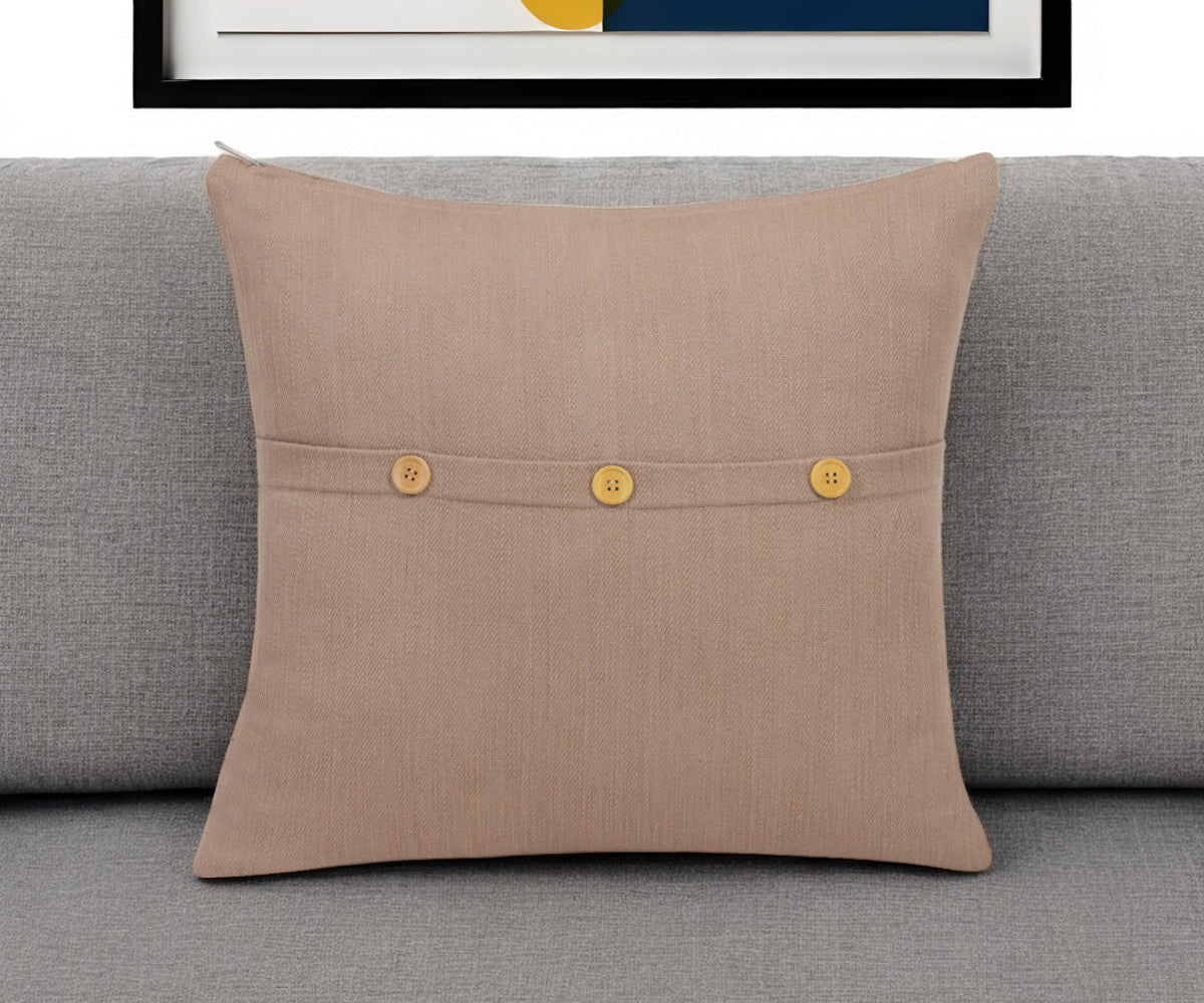 Brown Cotton Pillow w/ Buttons