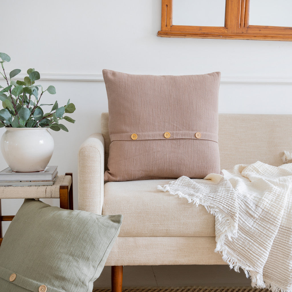 Brown Cotton Pillow w/ Buttons