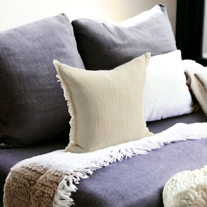 Cream Cotton Down Pillow w/ Fringe