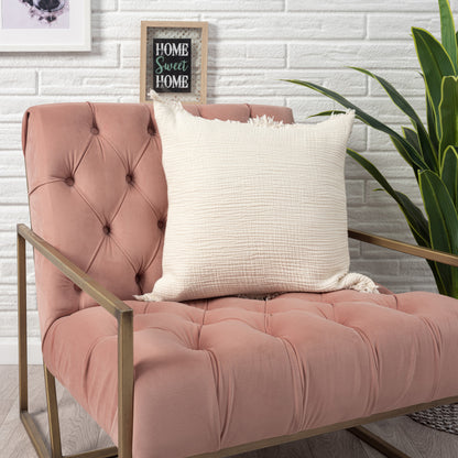 Cream Cotton Down Pillow w/ Fringe