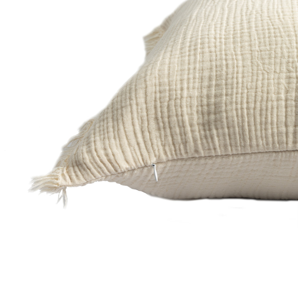 Cream Cotton Down Pillow w/ Fringe