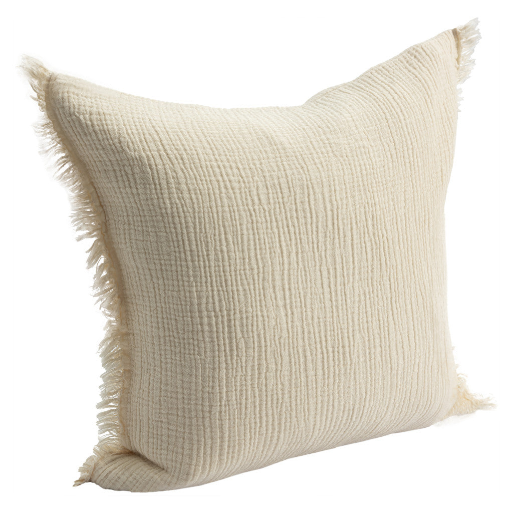Cream Cotton Down Pillow w/ Fringe
