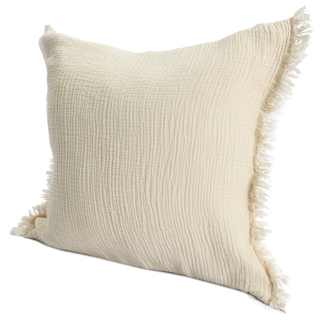 Cream Cotton Down Pillow w/ Fringe