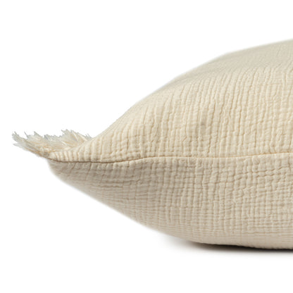 Cream Cotton Down Pillow w/ Fringe