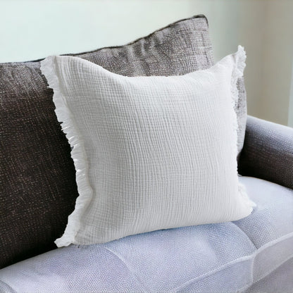 White Cotton Down Pillow w/ Fringe