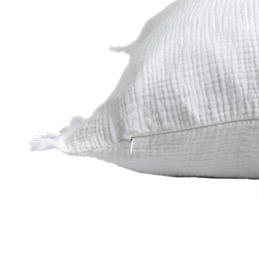 White Cotton Down Pillow w/ Fringe