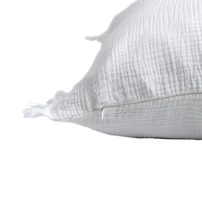 White Cotton Down Pillow w/ Fringe