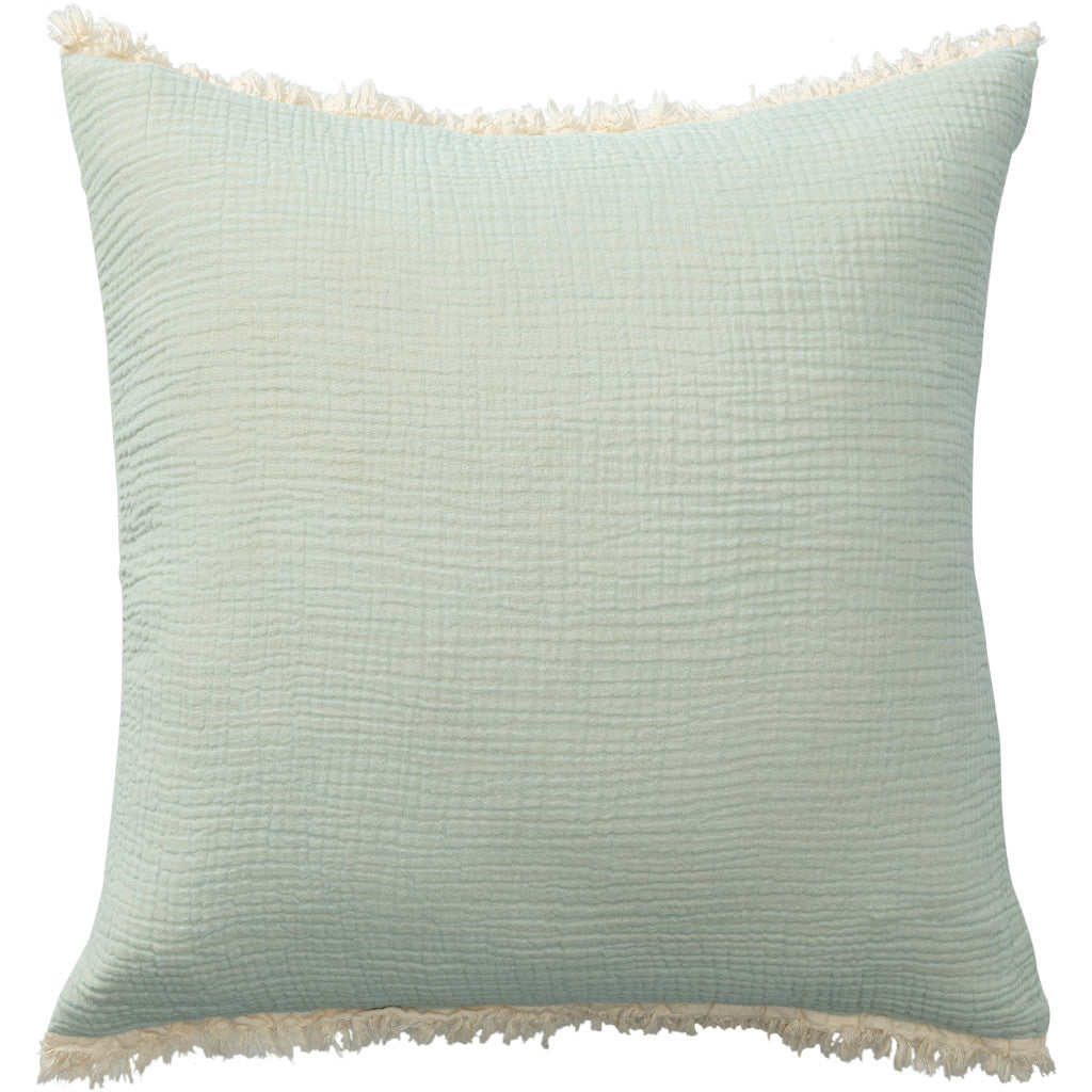 Green Cotton Down Pillow w/ Fringe