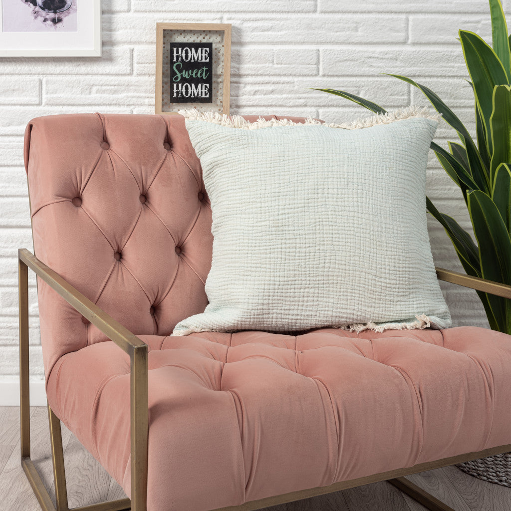 Green Cotton Down Pillow w/ Fringe