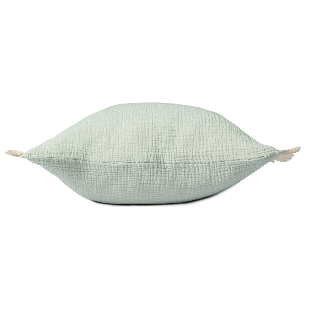 Green Cotton Down Pillow w/ Fringe