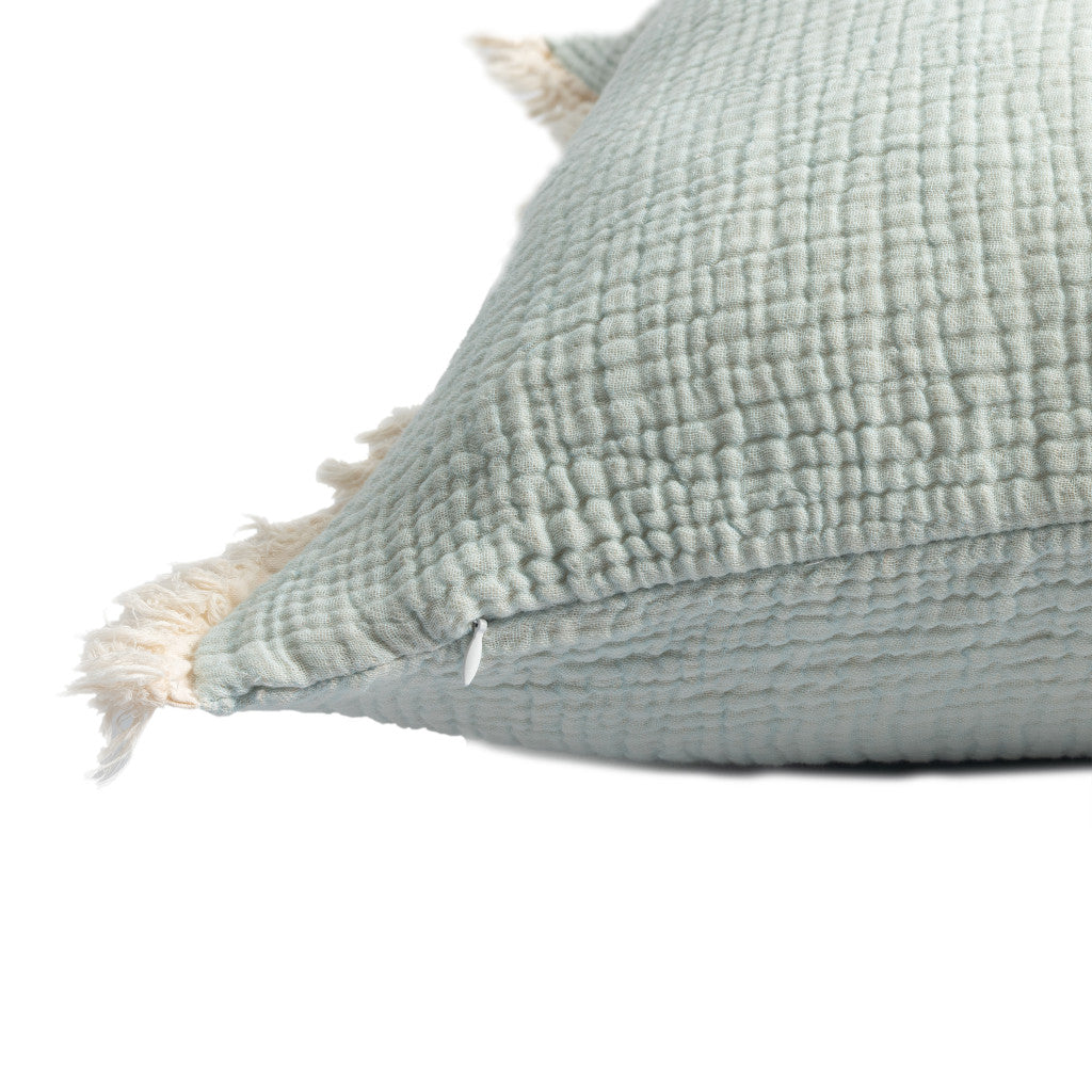 Green Cotton Down Pillow w/ Fringe