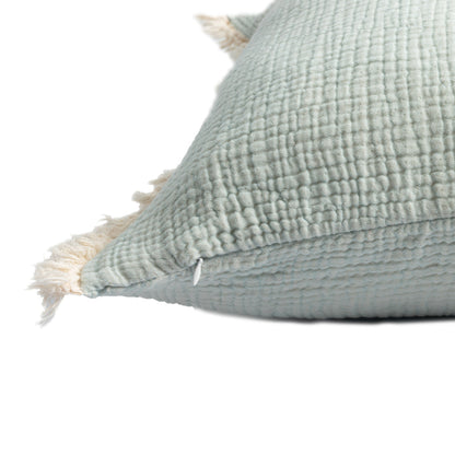 Green Cotton Down Pillow w/ Fringe