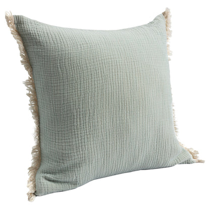 Green Cotton Down Pillow w/ Fringe