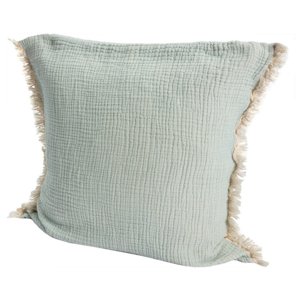 Green Cotton Down Pillow w/ Fringe