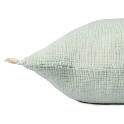 Green Cotton Down Pillow w/ Fringe