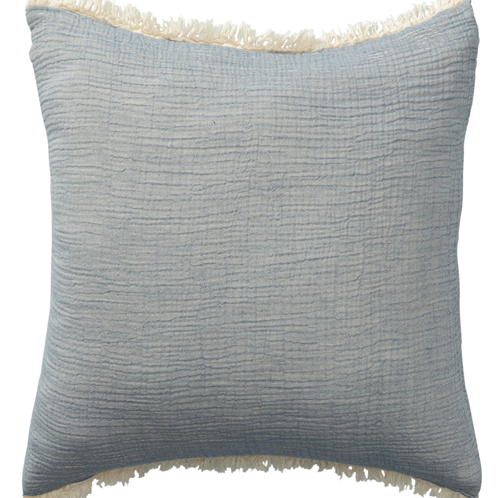 Blue Cotton Down Pillow w/ Fringe