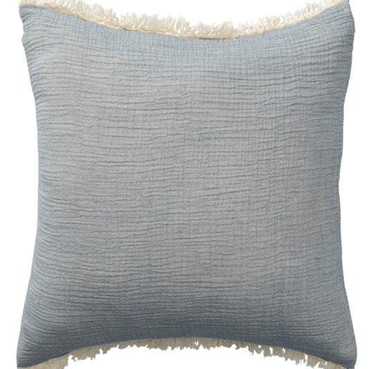 Blue Cotton Down Pillow w/ Fringe