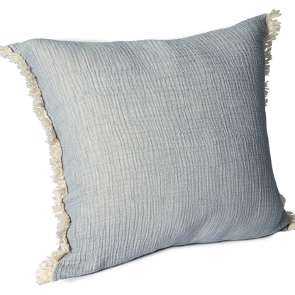 Blue Cotton Down Pillow w/ Fringe
