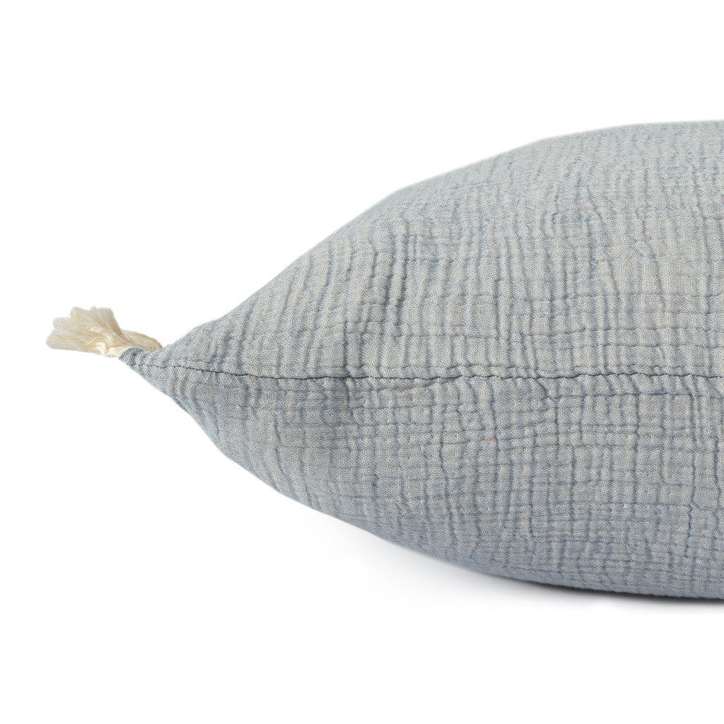 Blue Cotton Down Pillow w/ Fringe