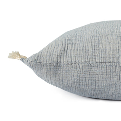 Blue Cotton Down Pillow w/ Fringe