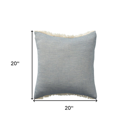 Blue Cotton Down Pillow w/ Fringe
