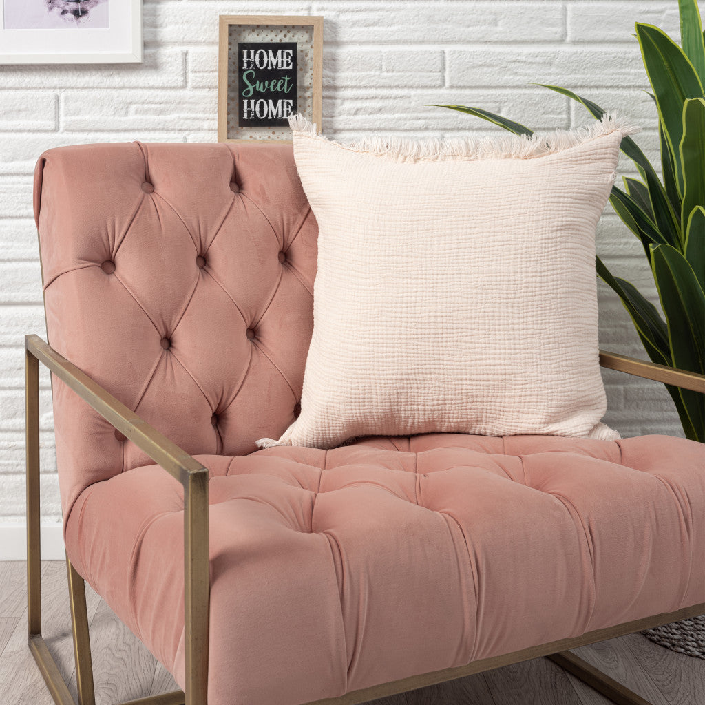 Orange Striped Cotton Down Pillow w/ Fringe