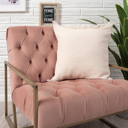 Orange Striped Cotton Down Pillow w/ Fringe