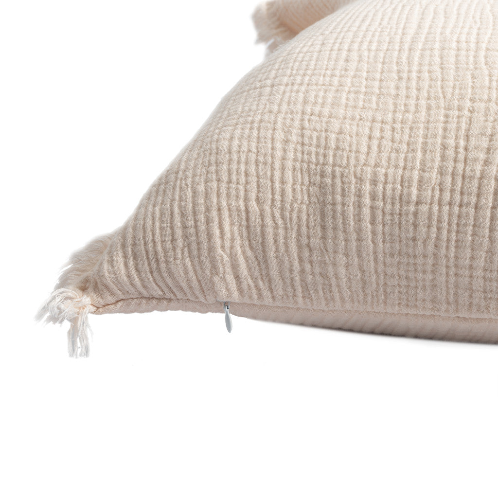 Orange Striped Cotton Down Pillow w/ Fringe