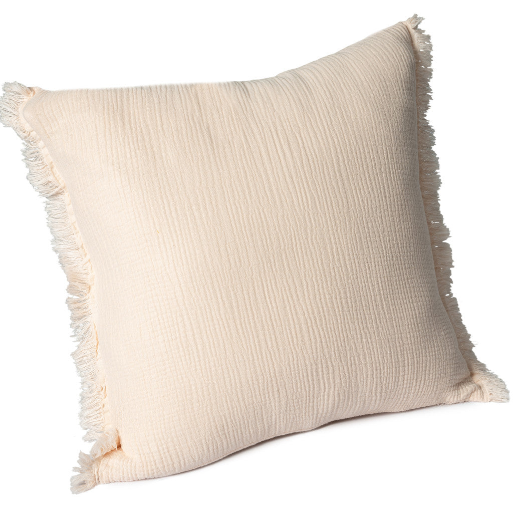 Orange Striped Cotton Down Pillow w/ Fringe