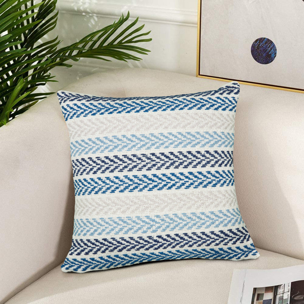 Blue Beach Chevron Cotton Pillow