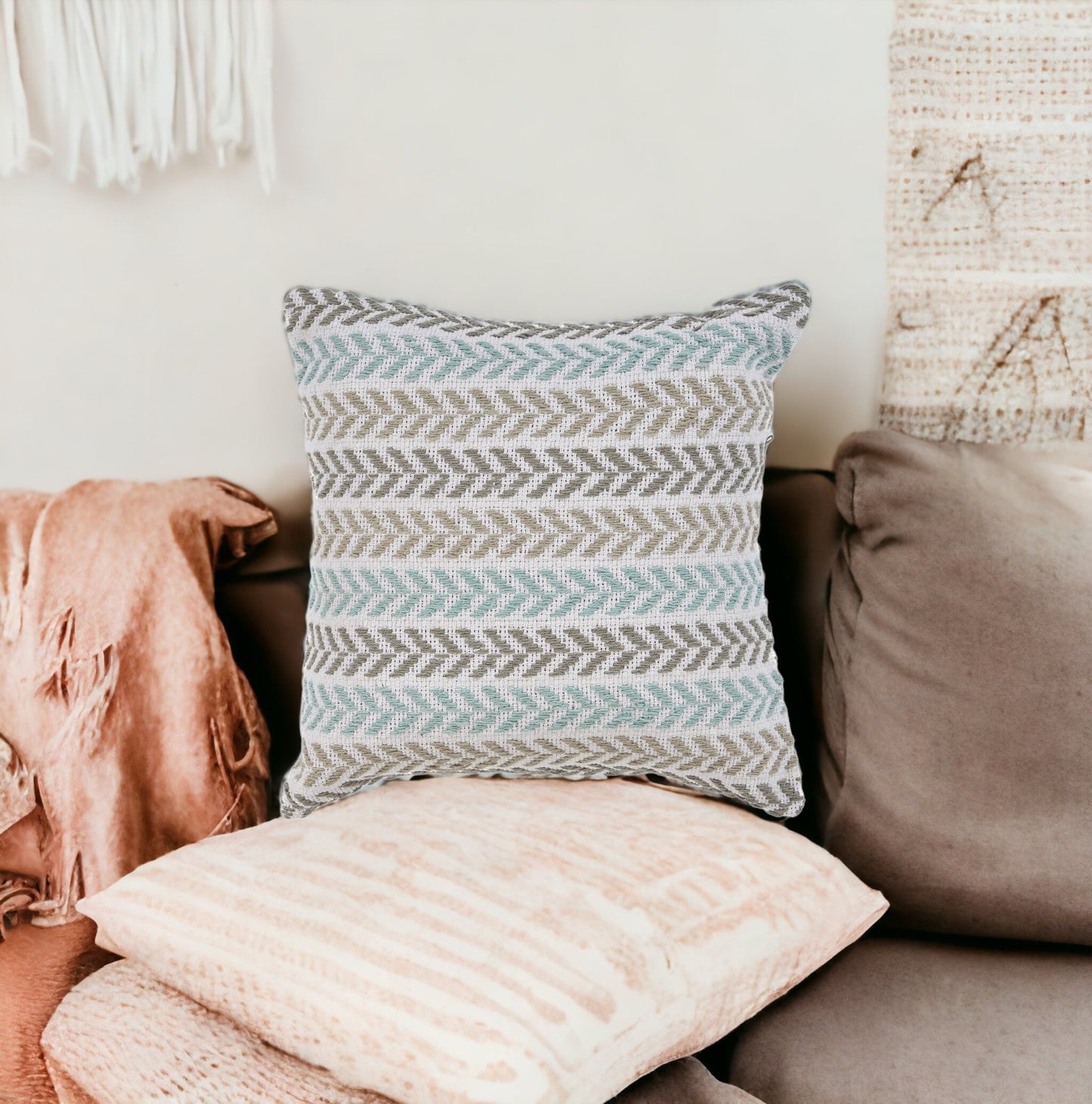 Blue Beach Chevron Cotton Pillow