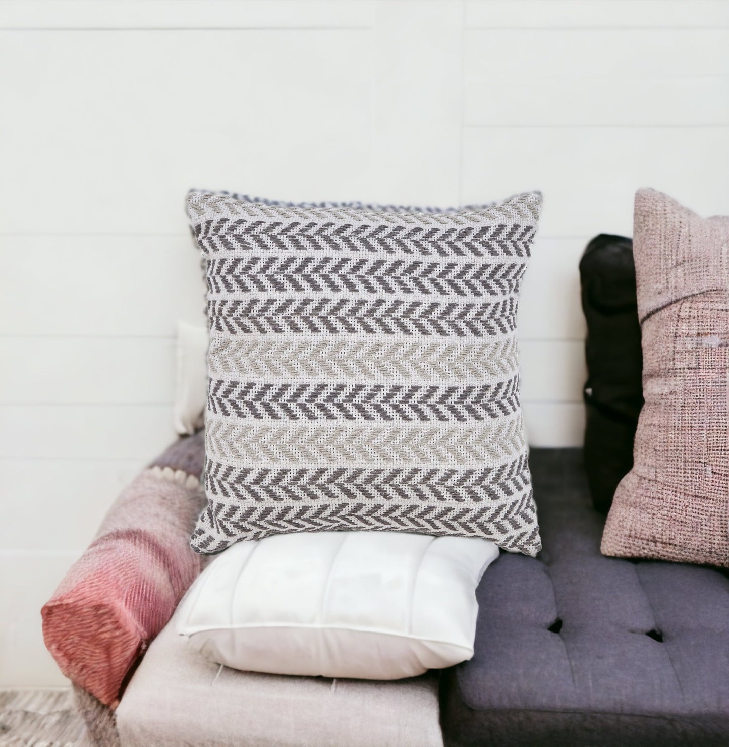 Gray Beach Chevron Cotton Pillow