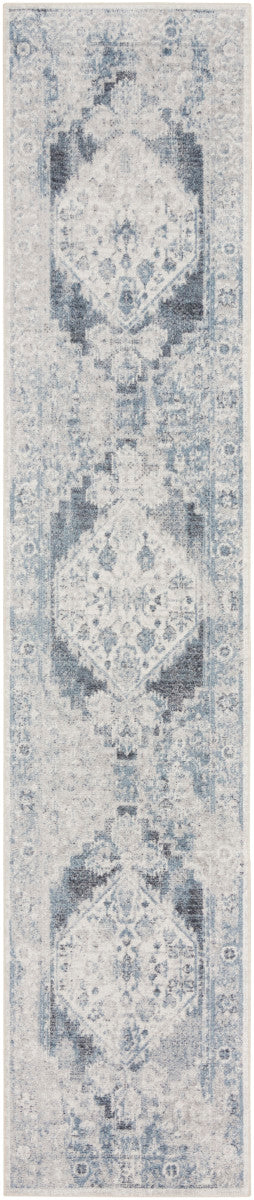 Nourison Astra Blue & Ivory Pet Friendly Machine Washable Rug - 2'2" x 8'