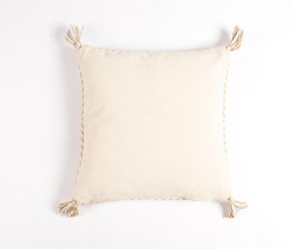Beige & White Geometric Cotton Blend (Cover Only) w/ Tassels