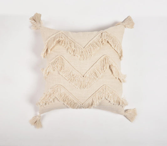Off White Chevron Cotton (Cover Only) w/ Fringe & Tassels