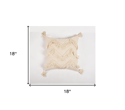 Off White Chevron Cotton (Cover Only) w/ Fringe & Tassels