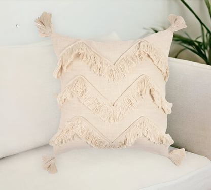 Off White Chevron Cotton (Cover Only) w/ Fringe & Tassels
