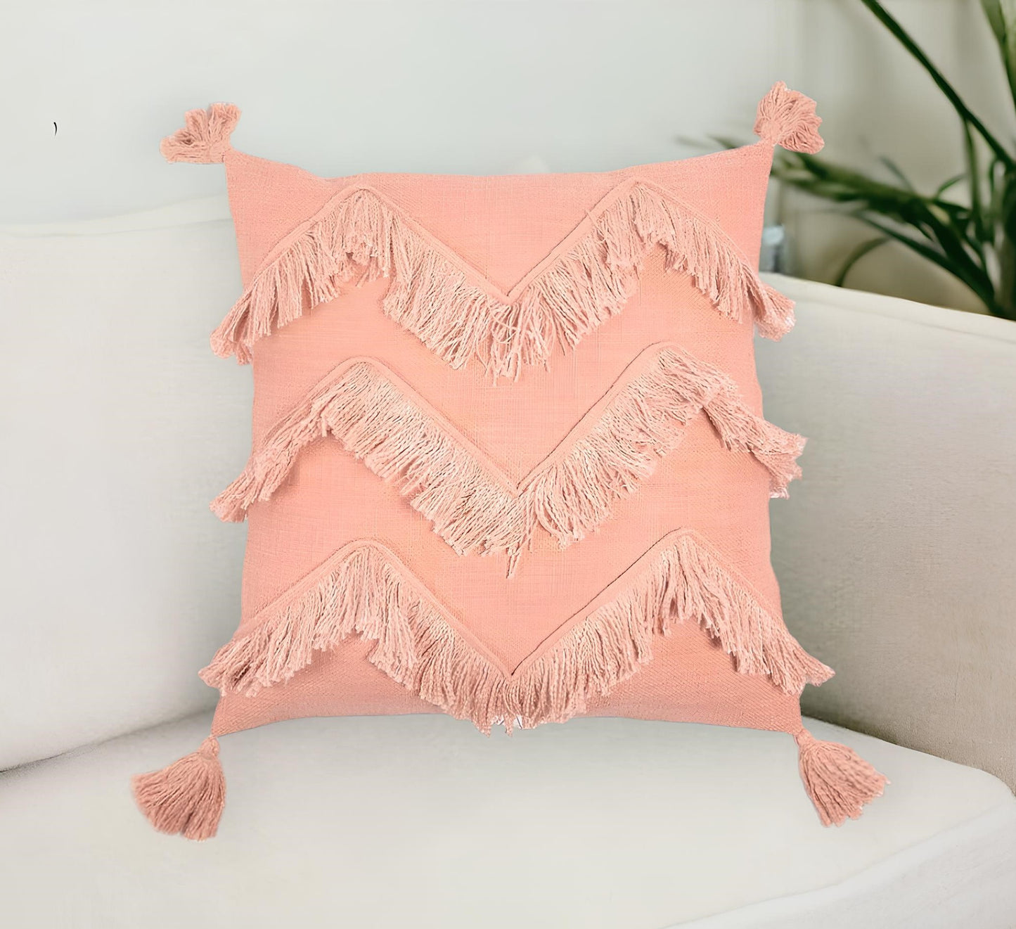 Pink Chevron Cotton (Cover Only) w/ Fringe & Tassels