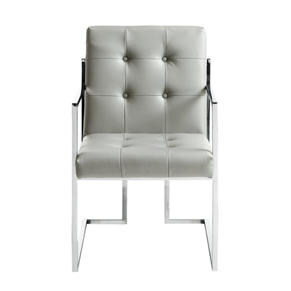 Tufted Light Gray & Silver Metallic Faux Leather Dining Chairs - Set of 2