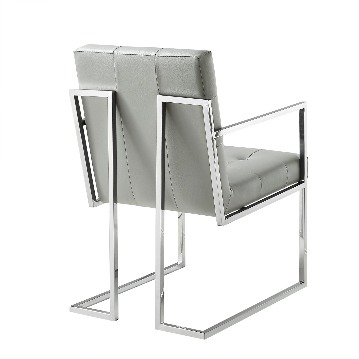 Tufted Light Gray & Silver Metallic Faux Leather Dining Chairs - Set of 2