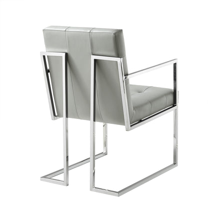 Tufted Light Gray & Silver Metallic Faux Leather Dining Chairs - Set of 2