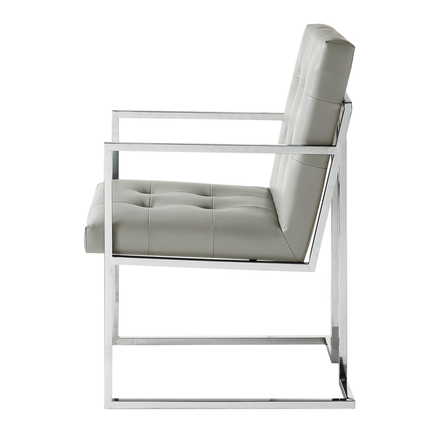 Tufted Light Gray & Silver Metallic Faux Leather Dining Chairs - Set of 2