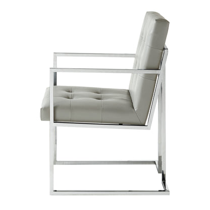 Tufted Light Gray & Silver Metallic Faux Leather Dining Chairs - Set of 2