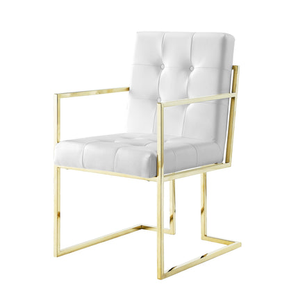 Tufted White & Gold Faux Leather Dining Chairs - Set of 2