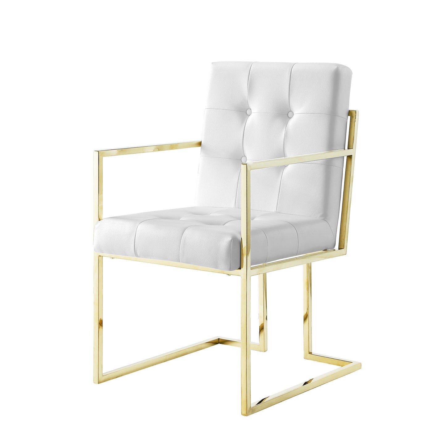 Tufted White & Gold Faux Leather Dining Chairs - Set of 2