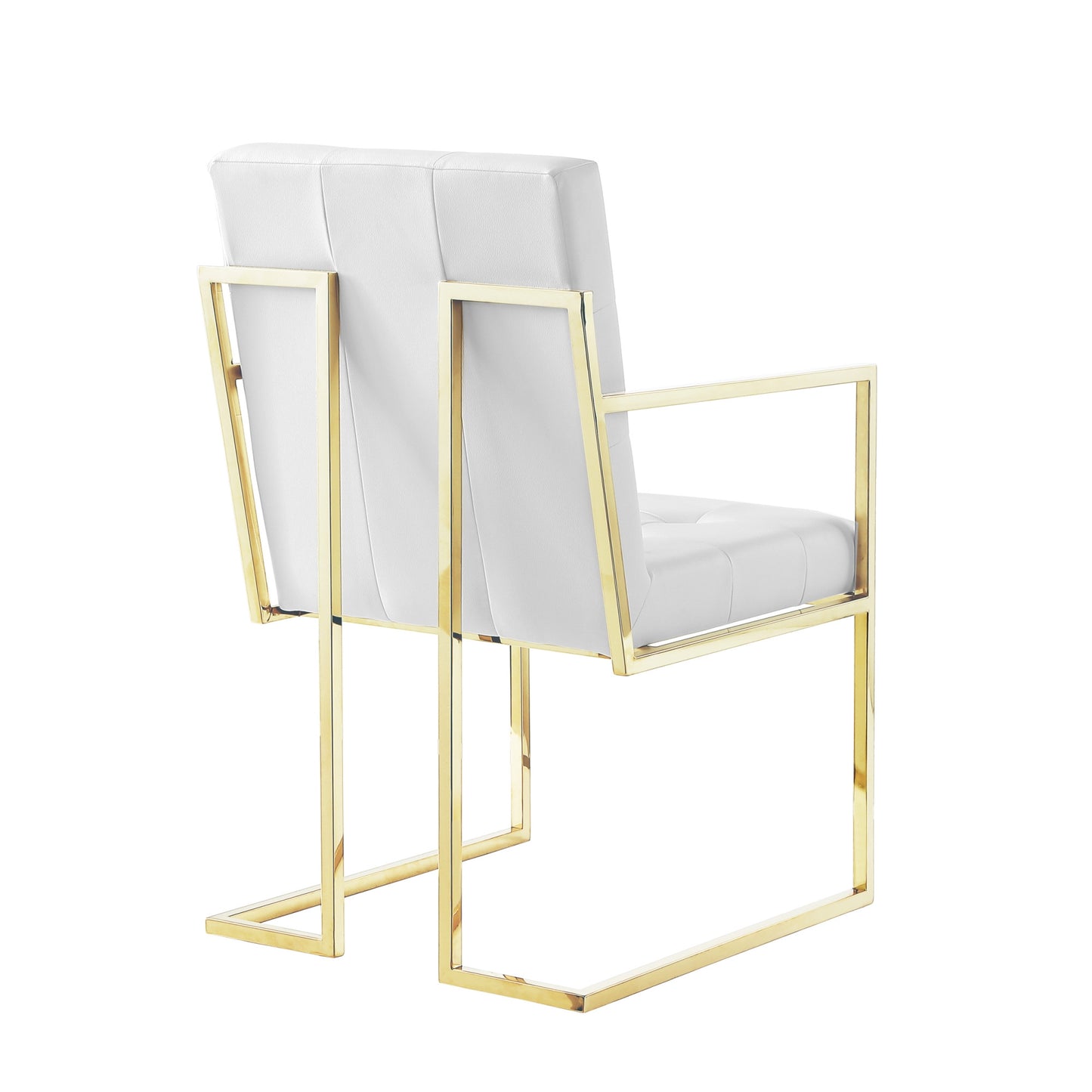 Tufted White & Gold Faux Leather Dining Chairs - Set of 2